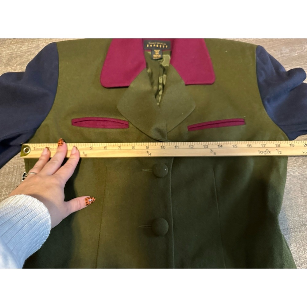 EXPRESS Vintage Y2K 90s Women's S Wool Olive Green Navy Wine‎ Red Blazer Jacket - Picture 5 of 8